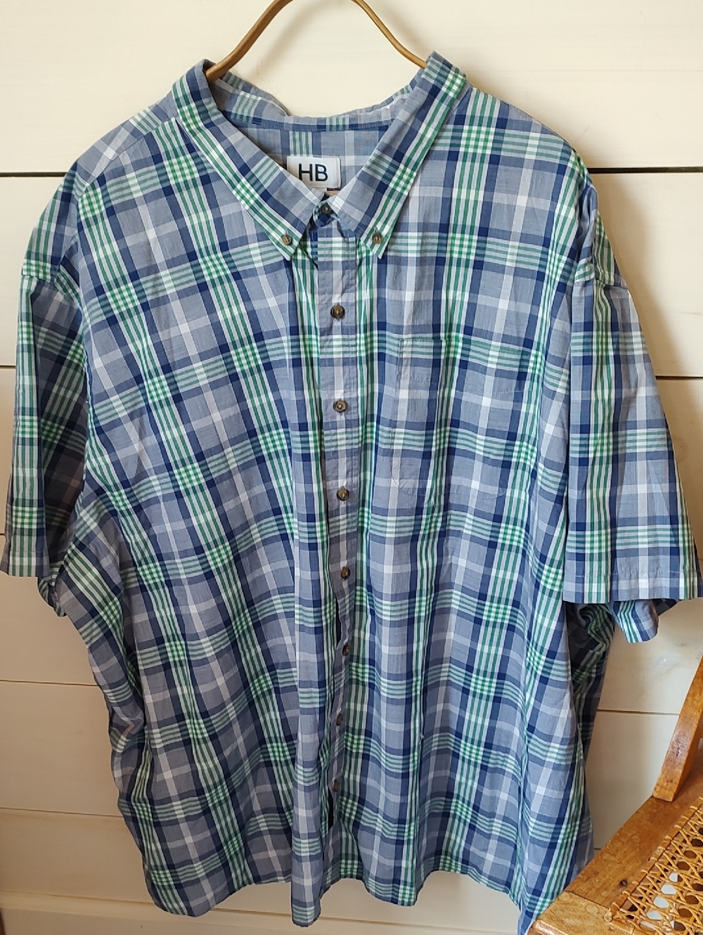 HB Men's Blue & Green Plaid Button-Down Shirt. 6XL. Like New.